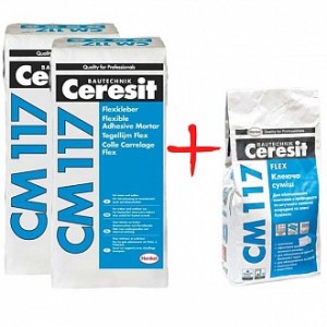 Клей для плитки Ceresit СМ-117 2 мешка 25 кг + 1 мешок 5 кг в подарок