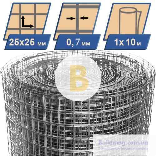 Сетка сварная оцинкованная 25x25x0,7 мм h=1 м в магазине Buildmag Сетка сварная оцинкованная 25x25x0,7 мм h=1 м