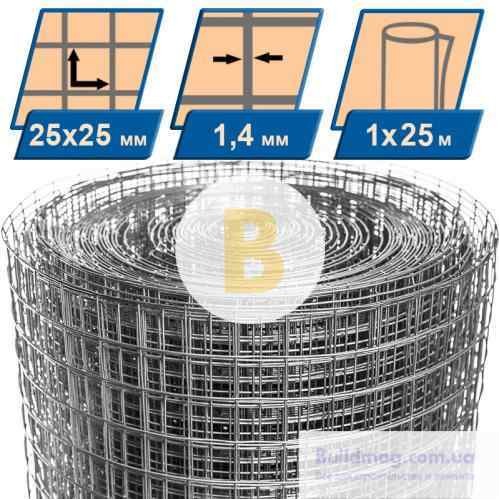 Сетка сварная оцинкованная 25x25x1,4 мм h=1 м в магазине Buildmag Сетка сварная оцинкованная 25x25x1,4 мм h=1 м