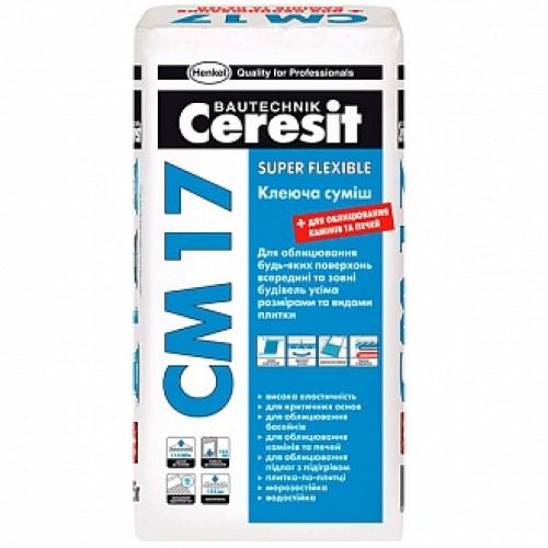 Клей для плитки Ceresit эластичный СМ-17 25 кг в магазине Buildmag Клей для плитки Ceresit эластичный СМ-17 25 кг