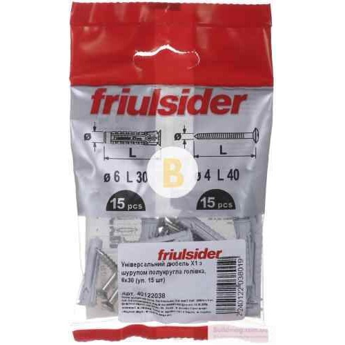 Дюбель универсальный с шурупом 6x30 мм 15 шт 6х30 мм 15 шт Friulsider в магазине Buildmag Дюбель универсальный с шурупом 6x30 мм 15 шт 6х30 мм 15 шт Friulsider