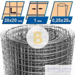 Сетка сварная оцинкованная 20x20x1 мм рулон 6,25 кв.м