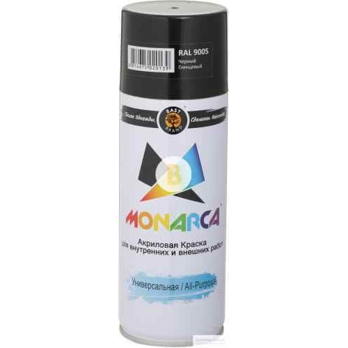 Краска аэрозольная универсальная MONARCA RAL 9005 чёрный янтарь глянец 270 мл 270 г в магазине Buildmag Краска аэрозольная универсальная MONARCA RAL 9005 чёрный янтарь глянец 270 мл 270 г