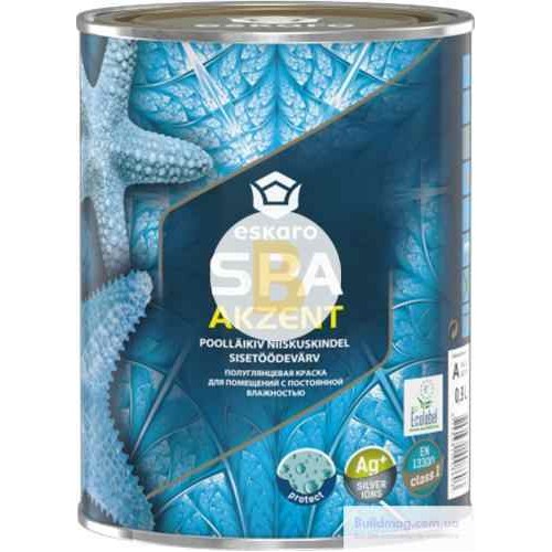 Краска акриловая Eskaro Akzent SPA полуглянец белый 0.9 л в магазине Buildmag Краска акриловая Eskaro Akzent SPA полуглянец белый 0.9 л