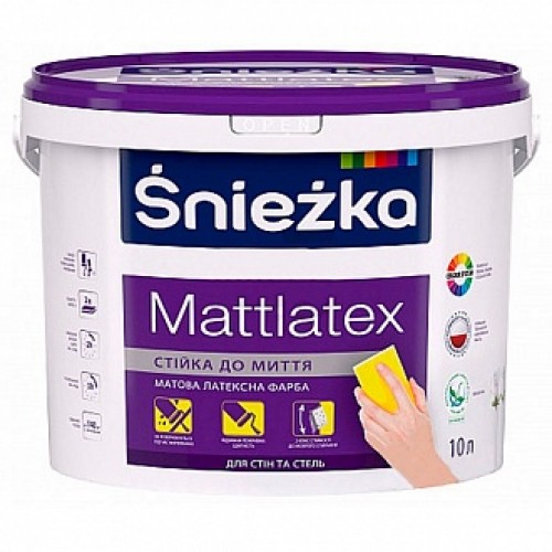 Краска латексная Sniezka Mattlatex мат белый 10 л 14 кг в магазине Buildmag Краска латексная Sniezka Mattlatex мат белый 10 л 14 кг
