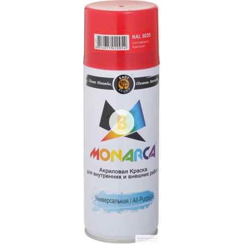 Краска аэрозольная в баллончике MONARCA RAL 3020 красный глянец 270 г в магазине Buildmag Краска аэрозольная в баллончике MONARCA RAL 3020 красный глянец 270 г