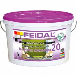 Краска акриловая Feidal Innenlatex Seidenglanz 20 шелковистый глянец белый 1 л