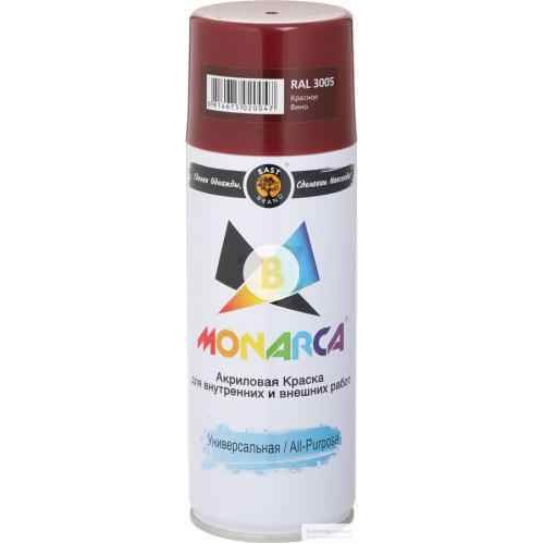 Краска аэрозольная универсальная MONARCA RAL 3005 винно-красный глянец 520 мл 270 г в магазине Buildmag Краска аэрозольная универсальная MONARCA RAL 3005 винно-красный глянец 520 мл 270 г