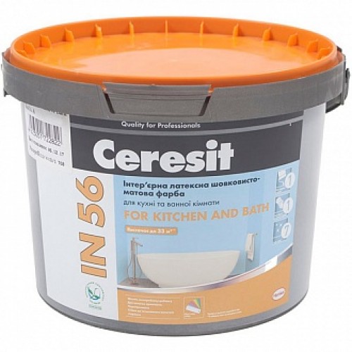 Краска латексная Ceresit IN 56 For Kitchen and Bath База С шелковистый мат база под тонировку 3 л