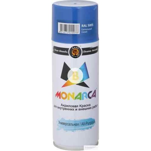 Краска аэрозольная универсальная MONARCA RAL 5005 синий глянец 520 мл 270 г в магазине Buildmag Краска аэрозольная универсальная MONARCA RAL 5005 синий глянец 520 мл 270 г