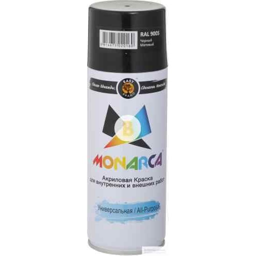 Краска аэрозольная в баллончике MONARCA RAL 9005 чёрный янтарь глянец 520 мл 270 г в магазине Buildmag Краска аэрозольная в баллончике MONARCA RAL 9005 чёрный янтарь глянец 520 мл 270 г