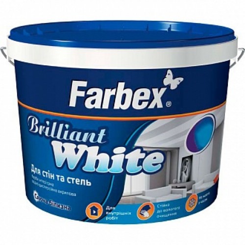 Краска акриловая водоэмульсионная Farbex Brilliant Whit мат белый 1,4 кг в магазине Buildmag Краска акриловая водоэмульсионная Farbex Brilliant Whit мат белый 1,4 кг