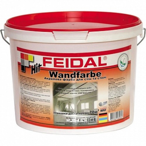 Краска акриловая Feidal Hit Wandfarbe мат белый 2,5 л в магазине Buildmag Краска акриловая Feidal Hit Wandfarbe мат белый 2,5 л