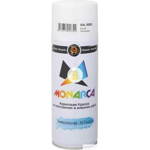 Краска аэрозольная в баллончике MONARCA RAL 9003 белый глянец 270 г в магазине Buildmag Краска аэрозольная в баллончике MONARCA RAL 9003 белый глянец 270 г