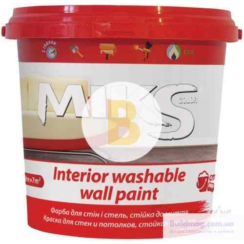 Краска MIKS Color Washable wall белый 1 л 1,4 кг в магазине Buildmag Краска MIKS Color Washable wall белый 1 л 1,4 кг