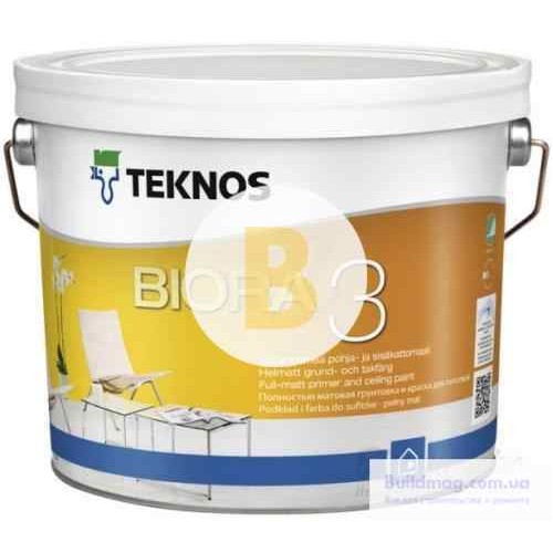 Краска интерьерная акрилатная TEKNOS BIORA 3 мат белый 0,9 л в магазине Buildmag Краска интерьерная акрилатная TEKNOS BIORA 3 мат белый 0,9 л