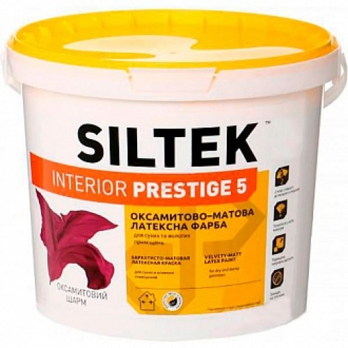 Краска Siltek для сухих и влажных помещений INTERIOR PRESTIGE 5 База А белый 0,9 л